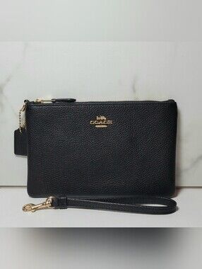 Coach Corner Zip Leather Wristlet Black Size Small NWOT